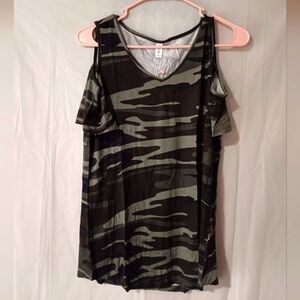 Camo Cold Shoulder Top